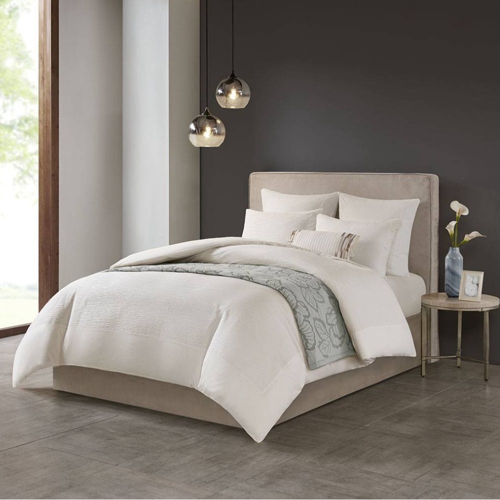 NATORI Hanae Queen Cotton Blend Yarn Dyed 3-Piece Duvet Cover Set, New w/Tag